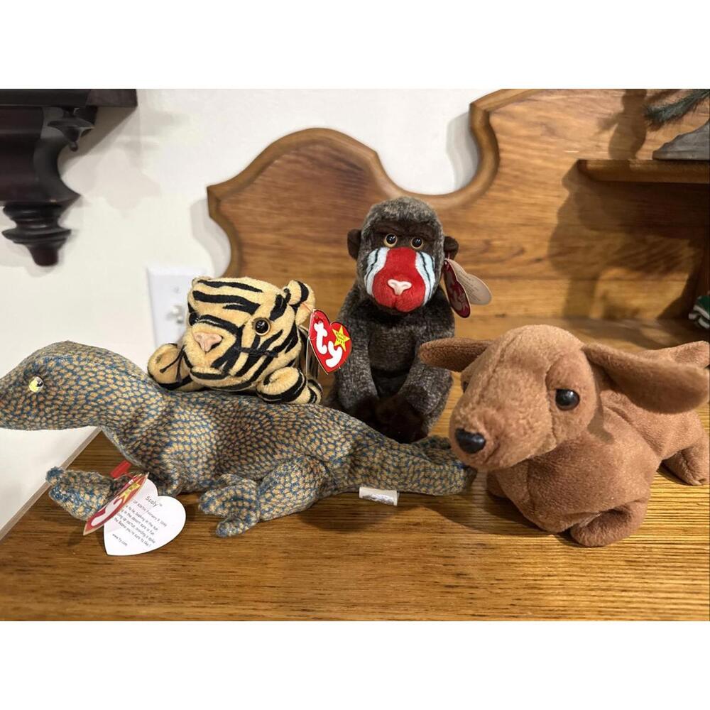 Lot 1990s Ty beanie babies Retired Scaly 99 Stripes 95 Weenie 95 Cheeks 99